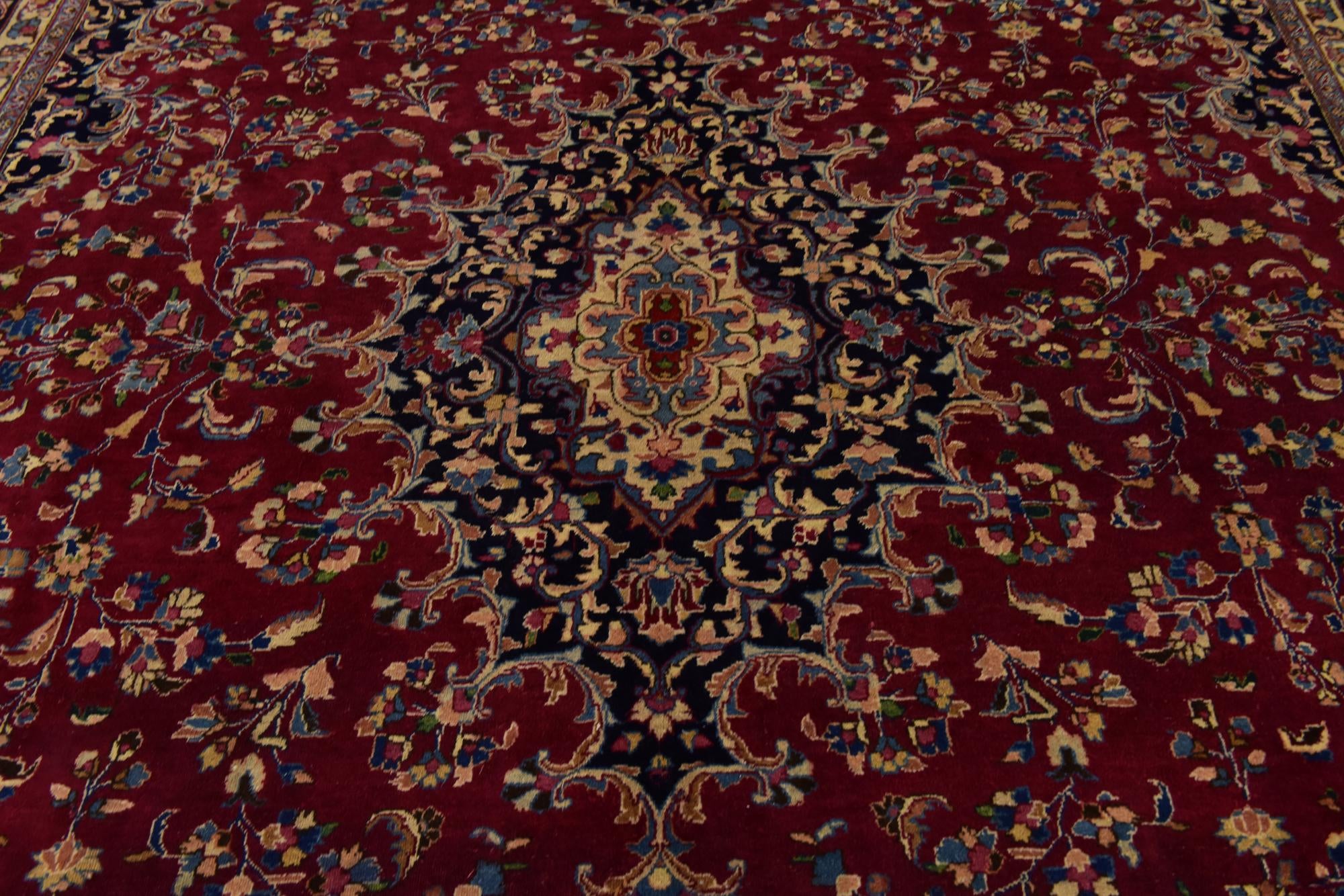 10' x 13' Hand Knotted Mashad Persian Wool Rug