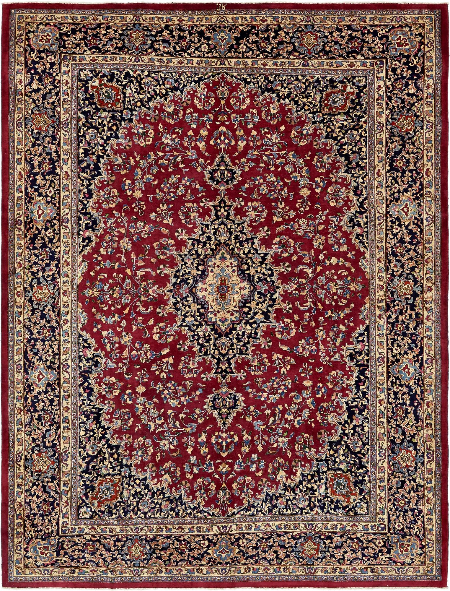 10' x 13' Hand Knotted Mashad Persian Wool Rug