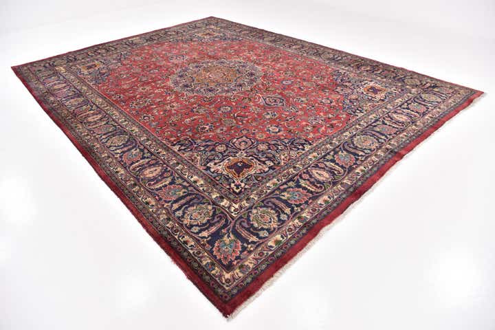 9' 8 x 12' 7 Hand Knotted Mashad Persian Wool Rug