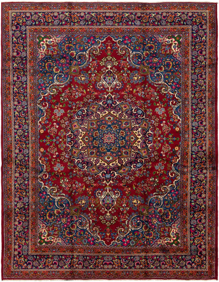 Detail image of 9' 5 x 13' 6 Hand Knotted Mashad Persian Wool Rug