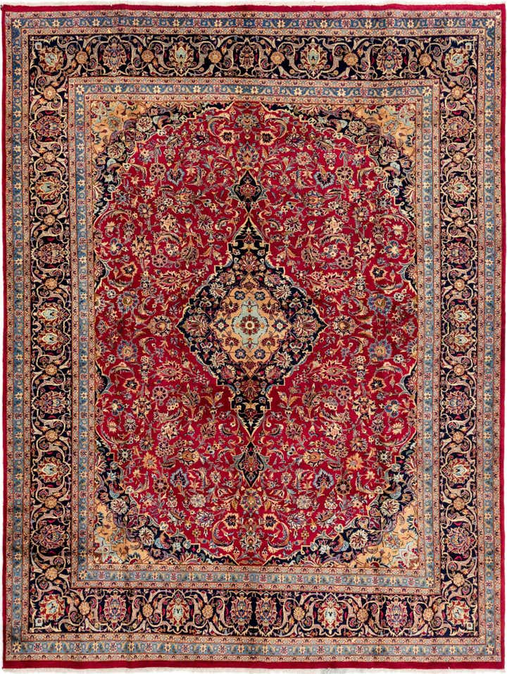 9' 9 x 12' 10 Hand Knotted Mashad Persian Wool Rug