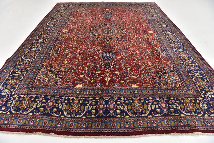 Detail image of 9' 6 x 12' 9 Hand Knotted Mashad Persian Wool Rug