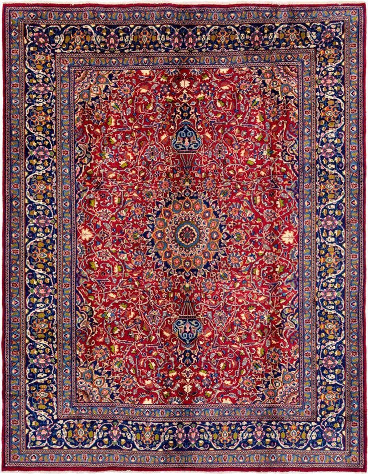 Detail image of 9' 6 x 12' 9 Hand Knotted Mashad Persian Wool Rug