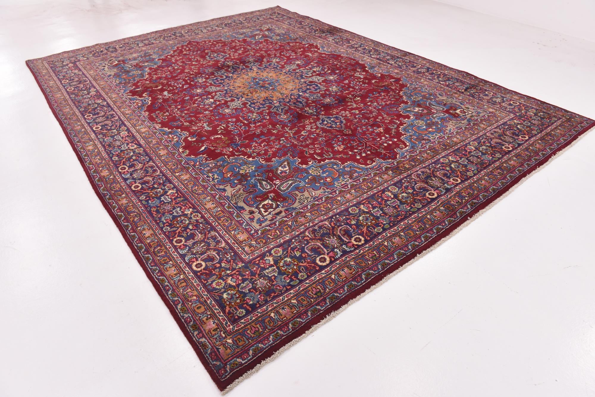 9' 9 x 13' Hand Knotted Mashad Persian Wool Rug