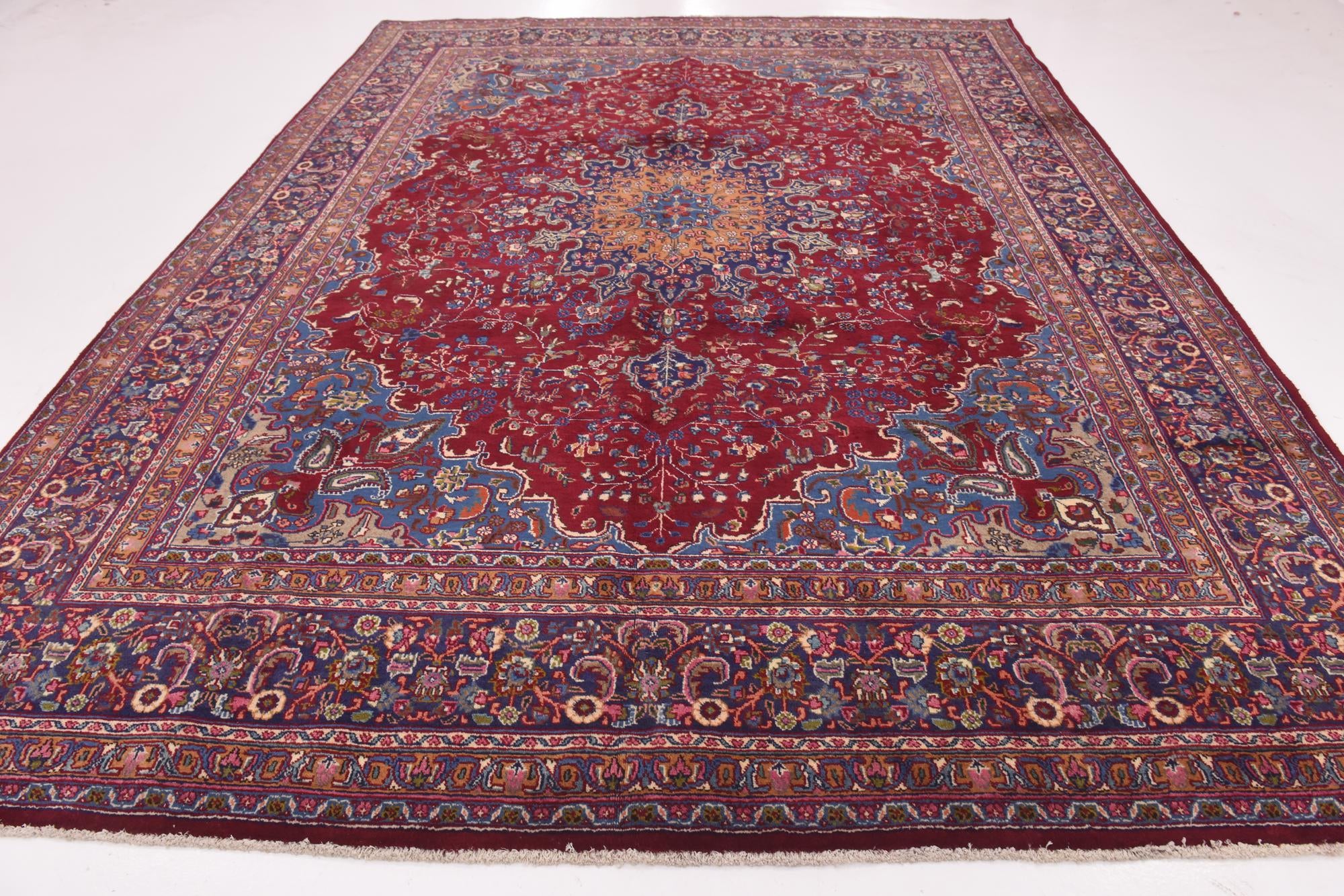 9' 9 x 13' Hand Knotted Mashad Persian Wool Rug