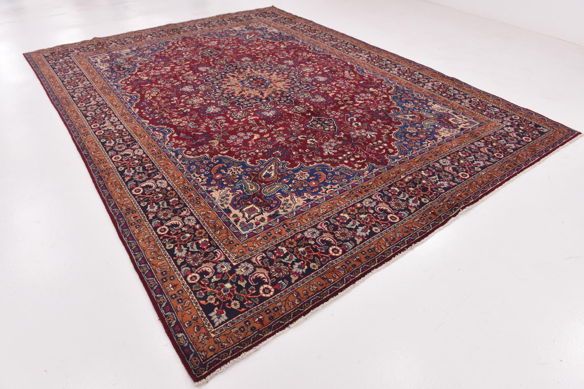9' 6 x 12' 9 Hand Knotted Mashad Persian Wool Rug