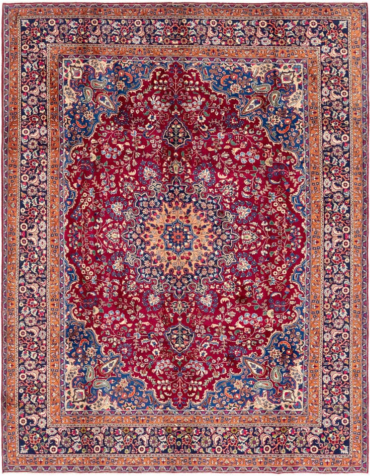 Detail image of 9' 6 x 12' 9 Hand Knotted Mashad Persian Wool Rug