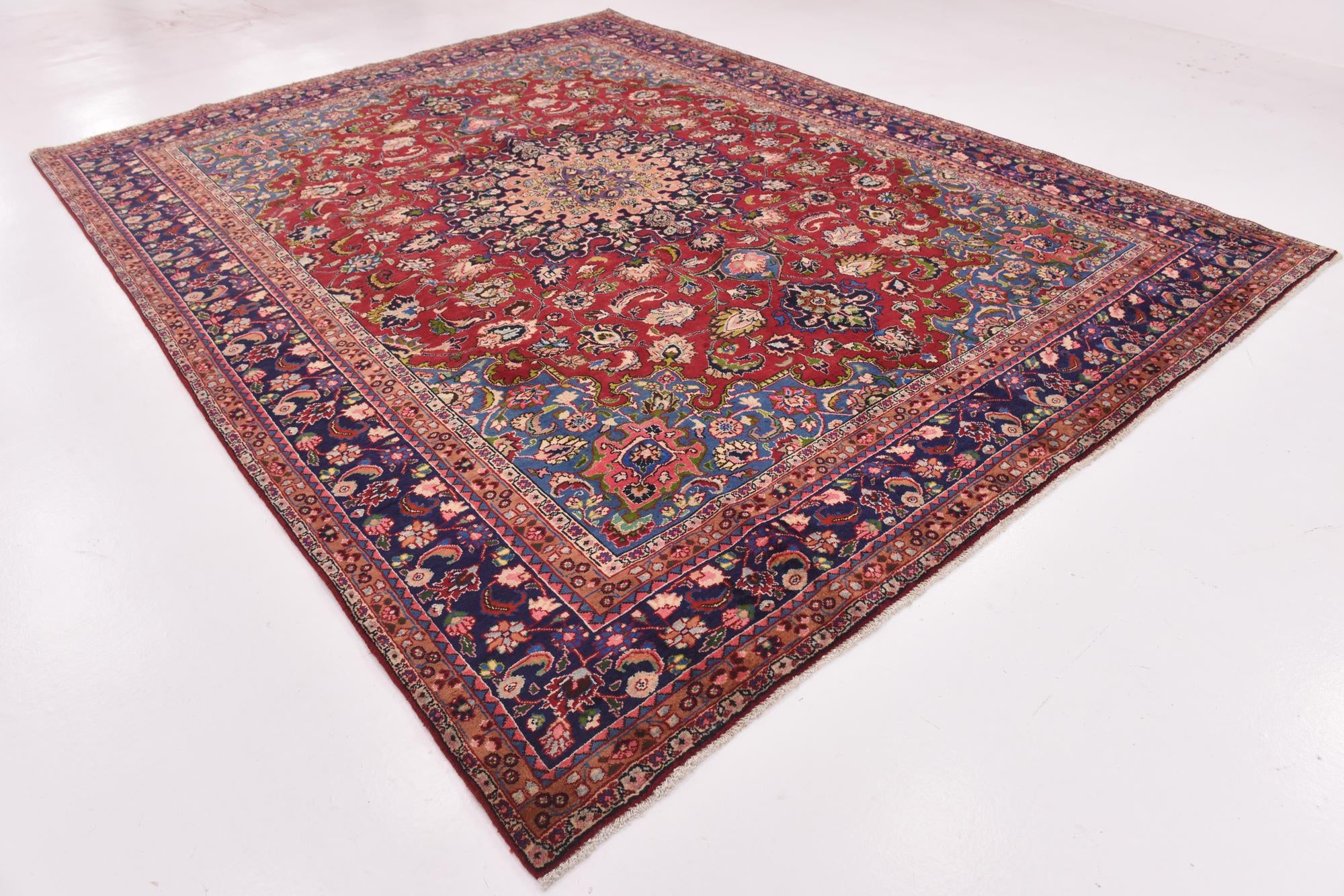 9' 7 x 12' 8 Hand Knotted Mashad Persian Wool Rug