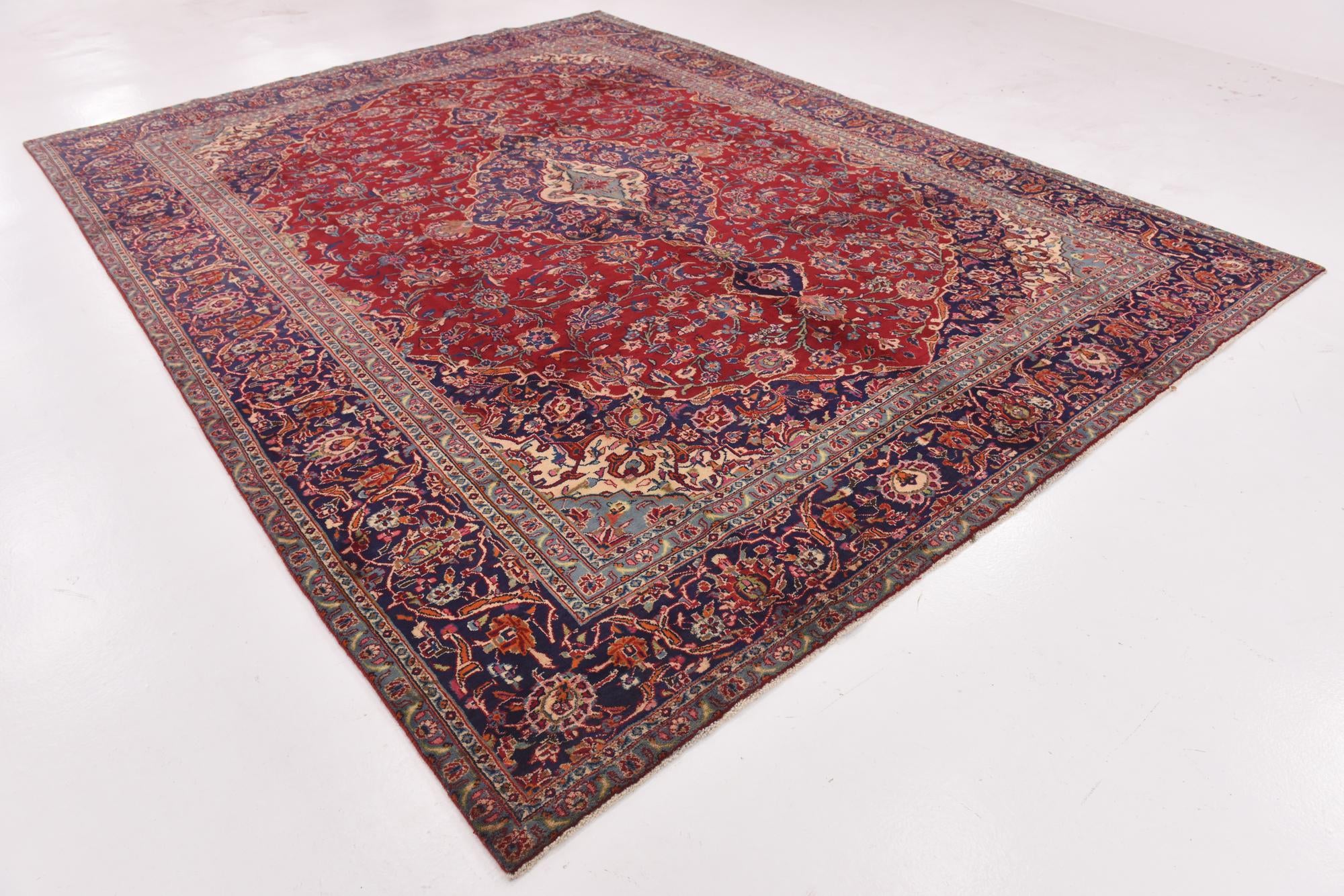 9' 6 x 12' 6 Hand Knotted Mashad Persian Wool Rug