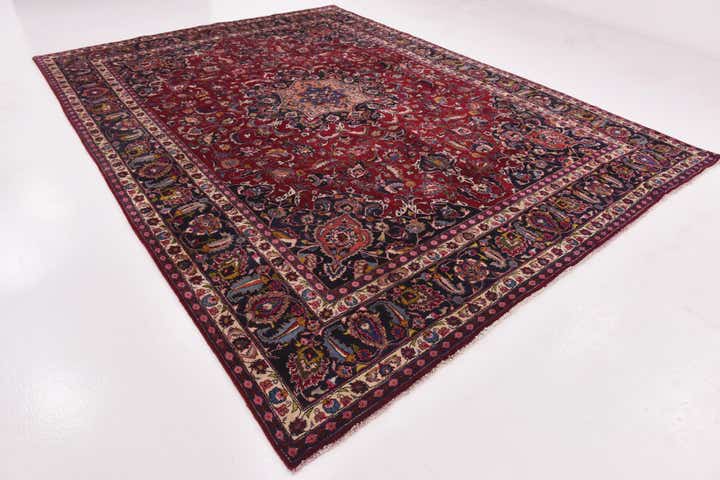 9' 9 x 13' Hand Knotted Mashad Persian Wool Rug
