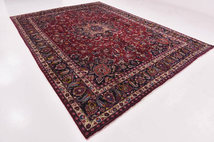 Detail image of 9' 9 x 13' Hand Knotted Mashad Persian Wool Rug