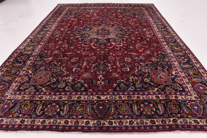 9' 9 x 13' Hand Knotted Mashad Persian Wool Rug