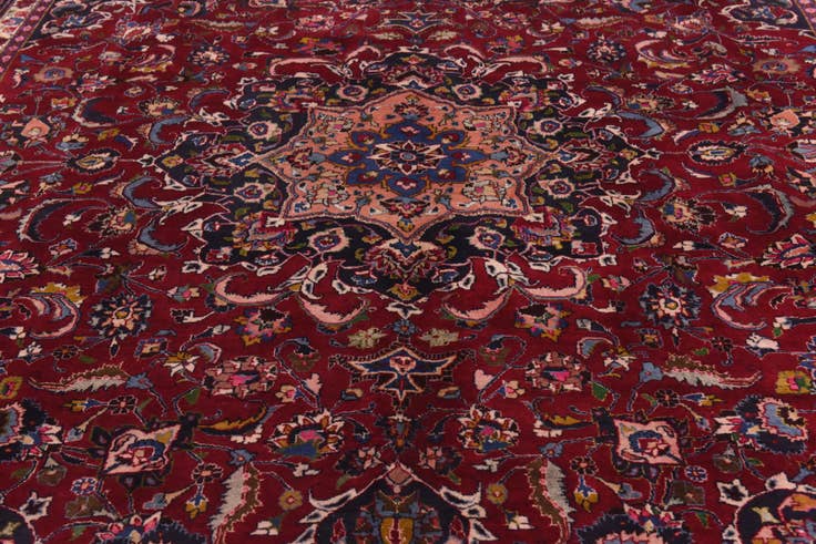 Detail image of 9' 9 x 13' Hand Knotted Mashad Persian Wool Rug