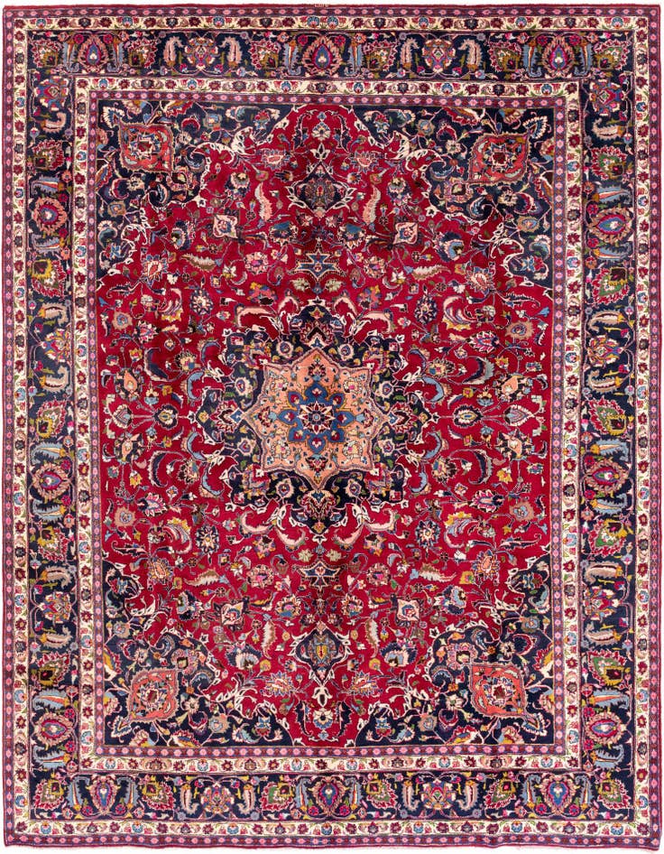 Detail image of 9' 9 x 13' Hand Knotted Mashad Persian Wool Rug