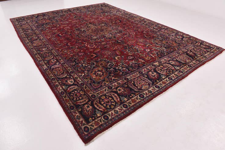 Detail image of 9' 8 x 13' Hand Knotted Mashad Persian Wool Rug
