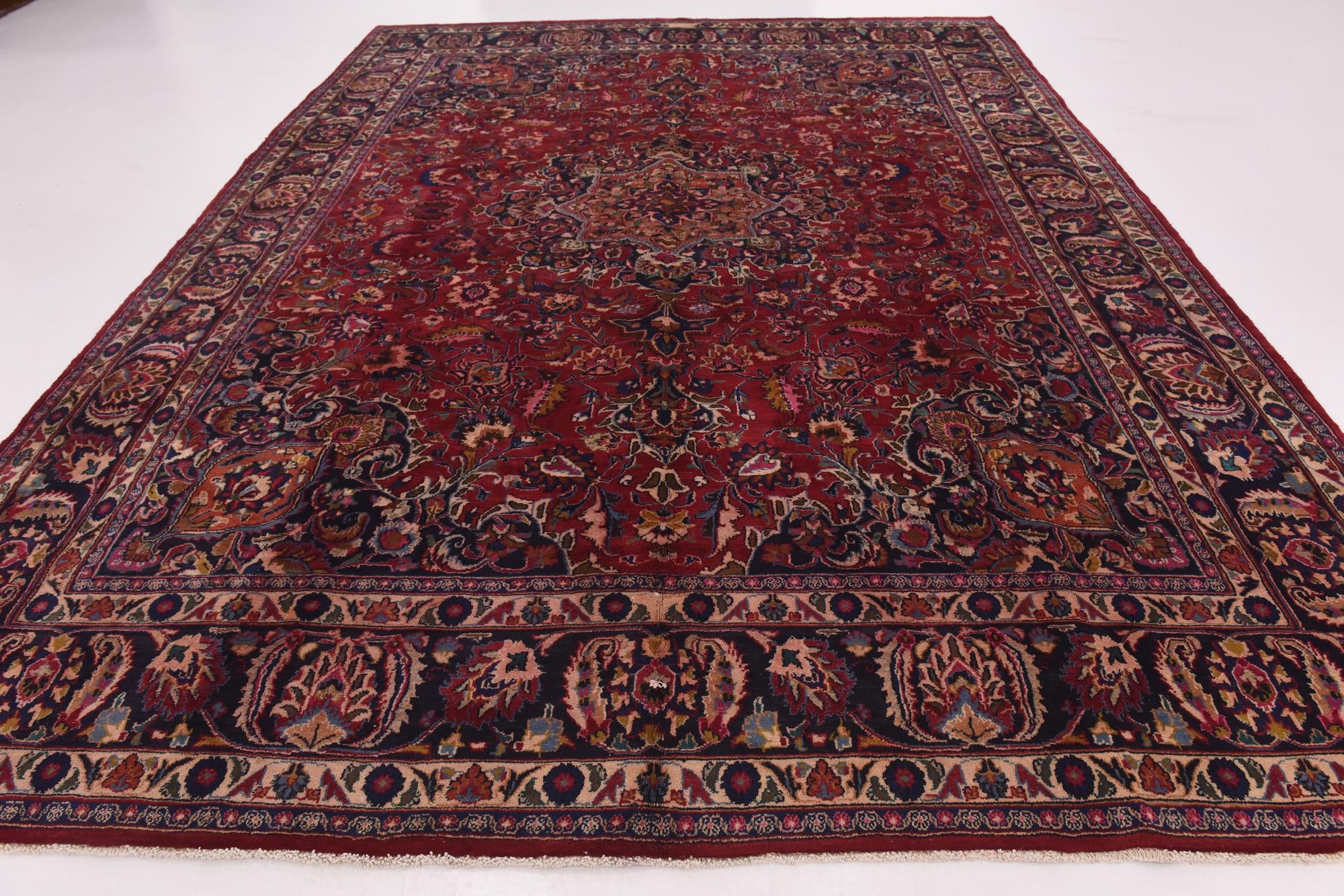 9' 8 x 13' Hand Knotted Mashad Persian Wool Rug