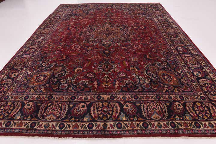 9' 8 x 13' Hand Knotted Mashad Persian Wool Rug