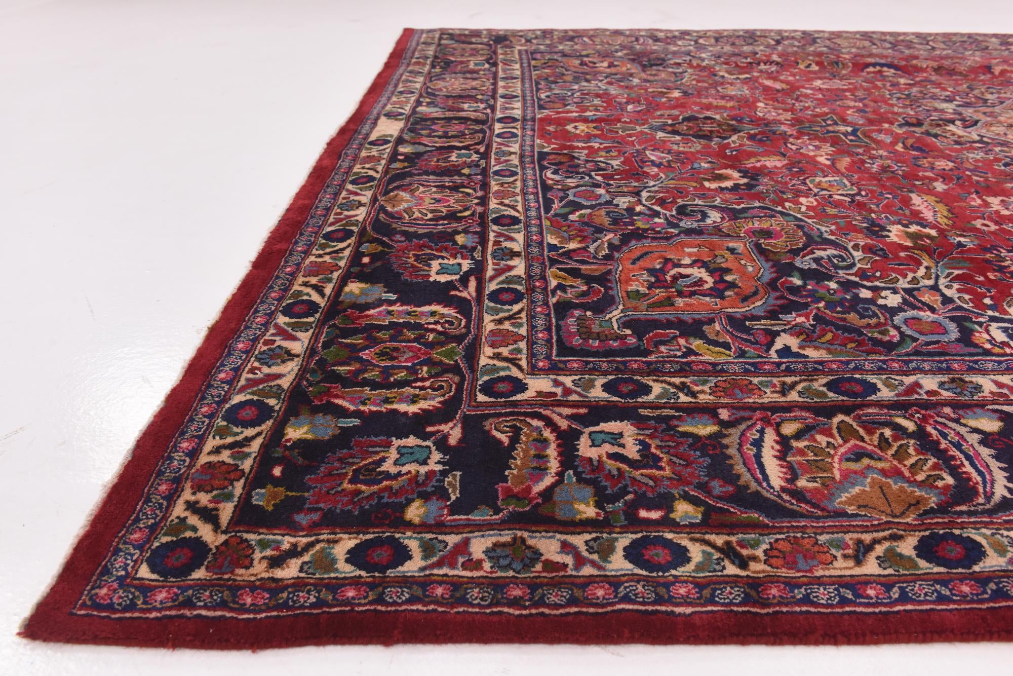 9' 8 x 13' Hand Knotted Mashad Persian Wool Rug