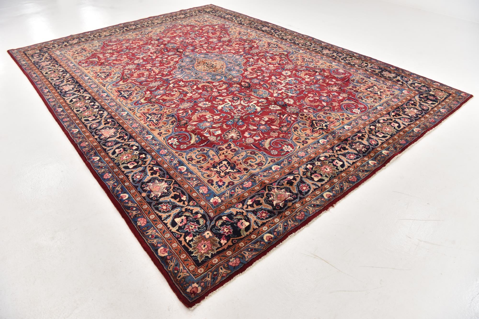 9' 7 x 13' Hand Knotted Mashad Persian Wool Rug