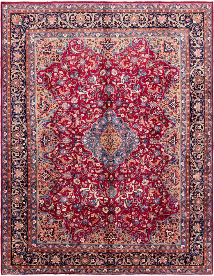 Detail image of 9' 7 x 13' Hand Knotted Mashad Persian Wool Rug