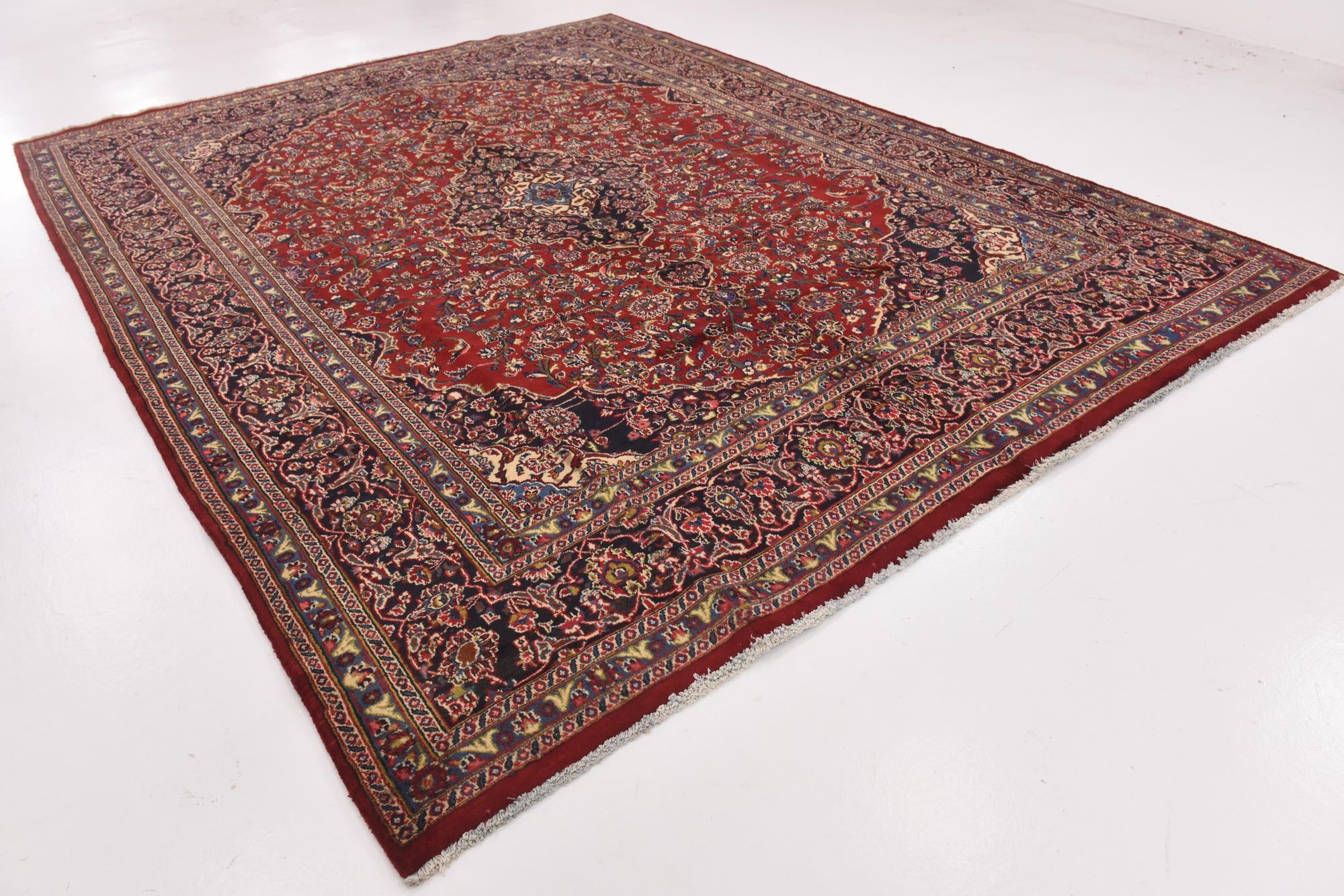 9' 8 x 12' 9 Hand Knotted Mashad Persian Wool Rug