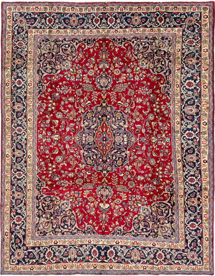 Detail image of 9' 6 x 12' 7 Hand Knotted Mashad Persian Wool Rug