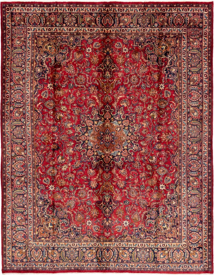 Detail image of 9' 7 x 12' 9 Hand Knotted Mashad Persian Wool Rug
