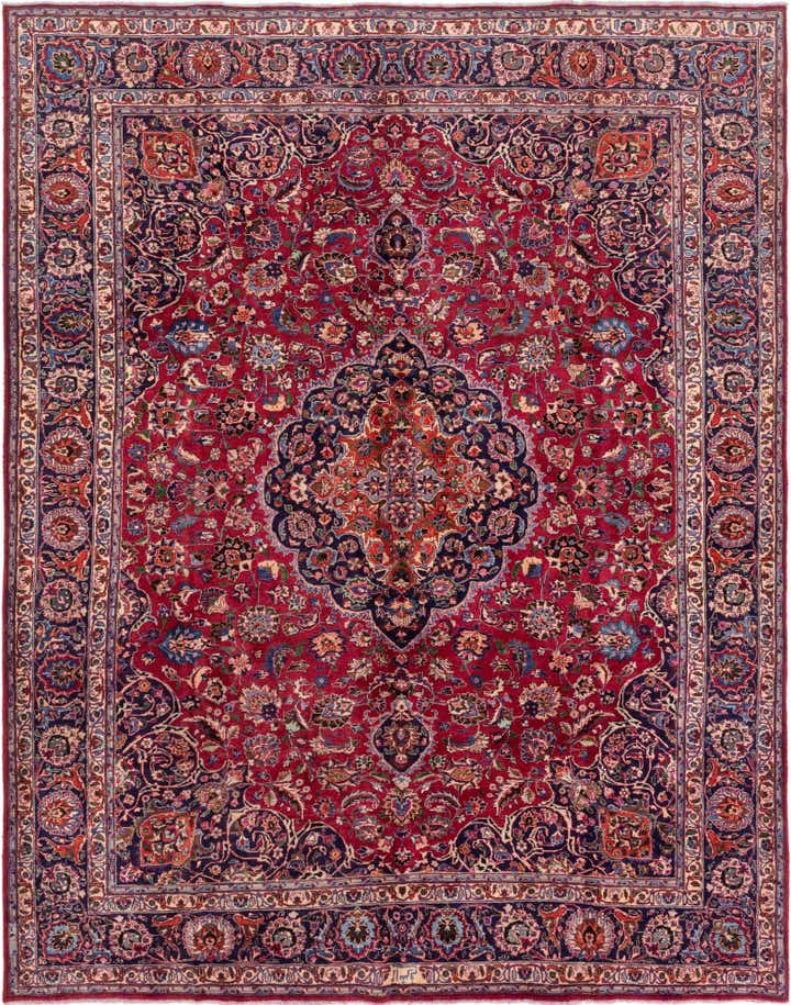 9' 9 x 12' 8 Hand Knotted Mashad Persian Wool Rug