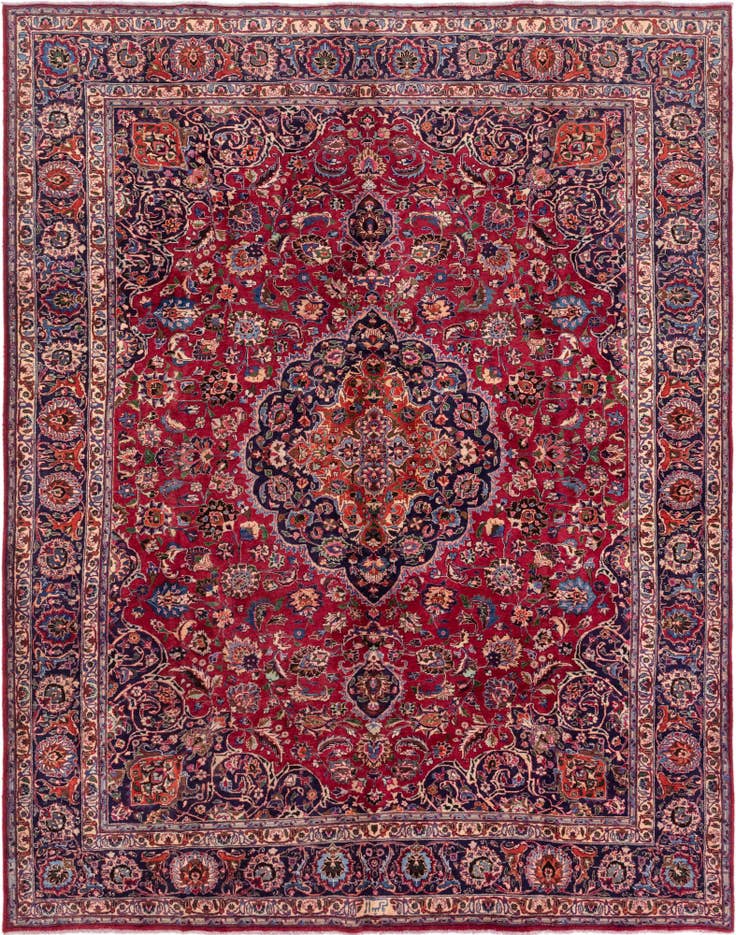 Detail image of 9' 9 x 12' 8 Hand Knotted Mashad Persian Wool Rug