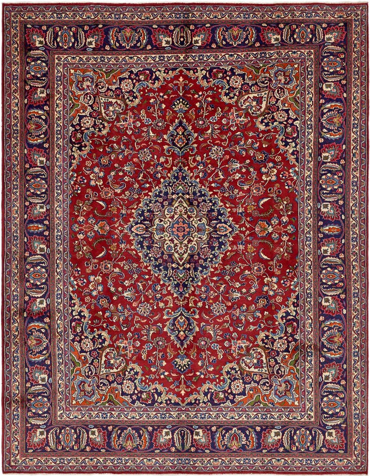 Detail image of 9' 7 x 12' 9 Hand Knotted Mashad Persian Wool Rug