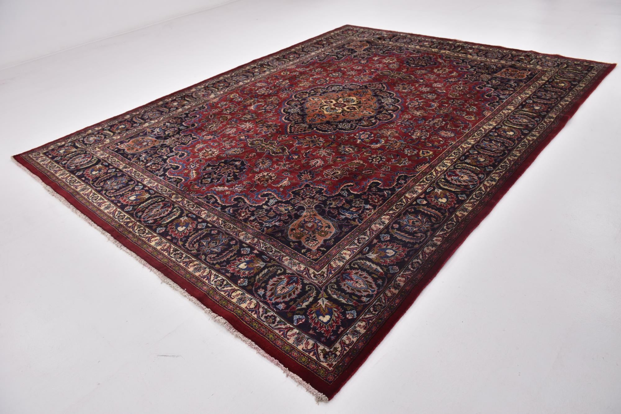 9' 7 x 12' 9 Hand Knotted Mashad Persian Wool Rug