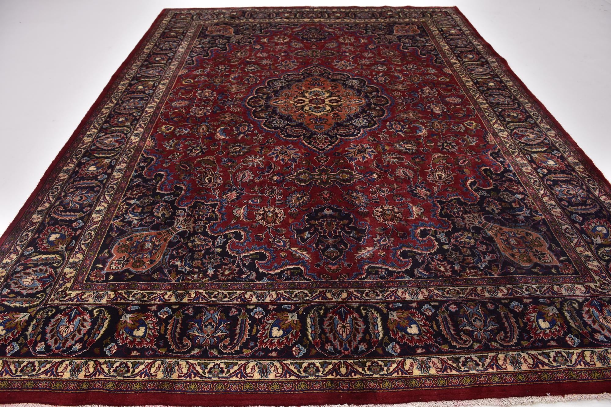 9' 7 x 12' 9 Hand Knotted Mashad Persian Wool Rug