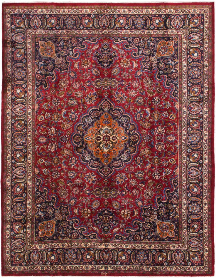 Detail image of 9' 7 x 12' 9 Hand Knotted Mashad Persian Wool Rug
