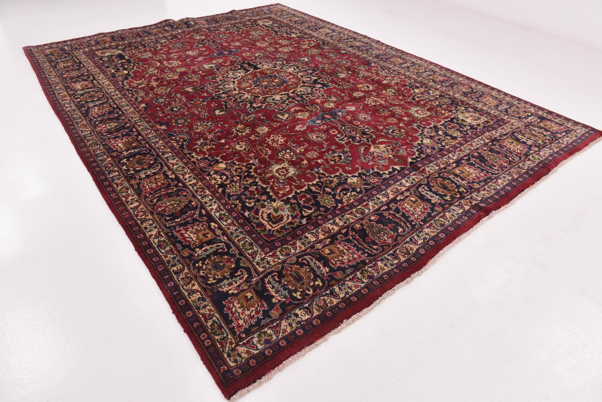 9' 9 x 12' 8 Hand Knotted Mashad Persian Wool Rug