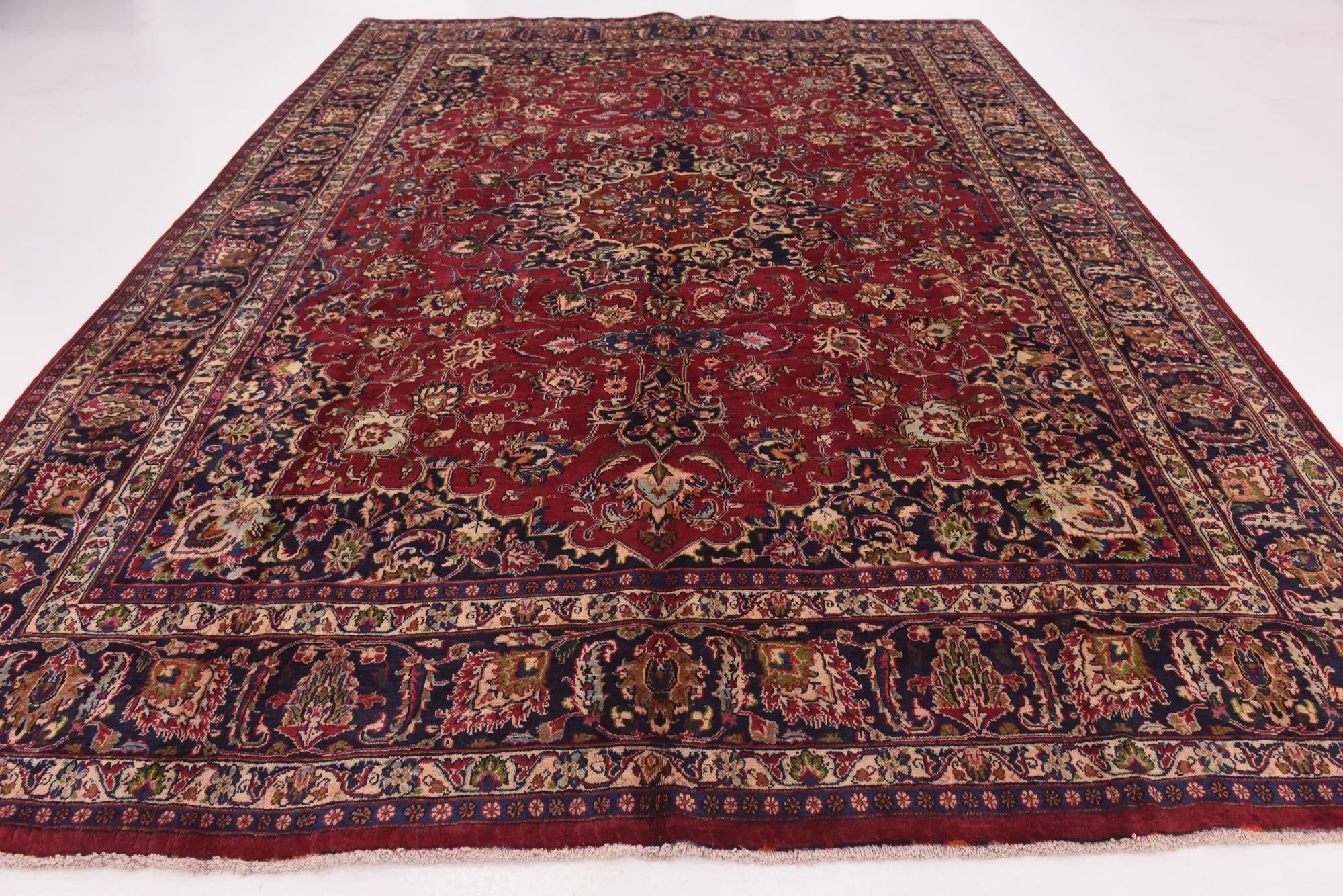 9' 9 x 12' 8 Hand Knotted Mashad Persian Wool Rug