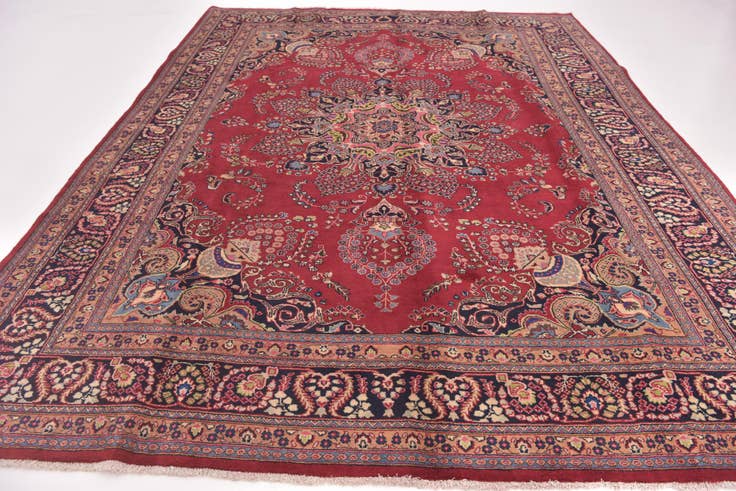 Detail image of 9' 6 x 12' 6 Hand Knotted Mashad Persian Wool Rug