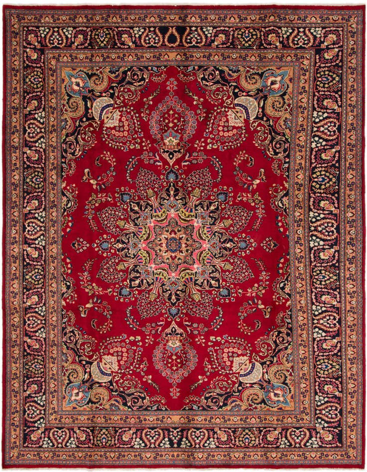 Detail image of 9' 6 x 12' 6 Hand Knotted Mashad Persian Wool Rug