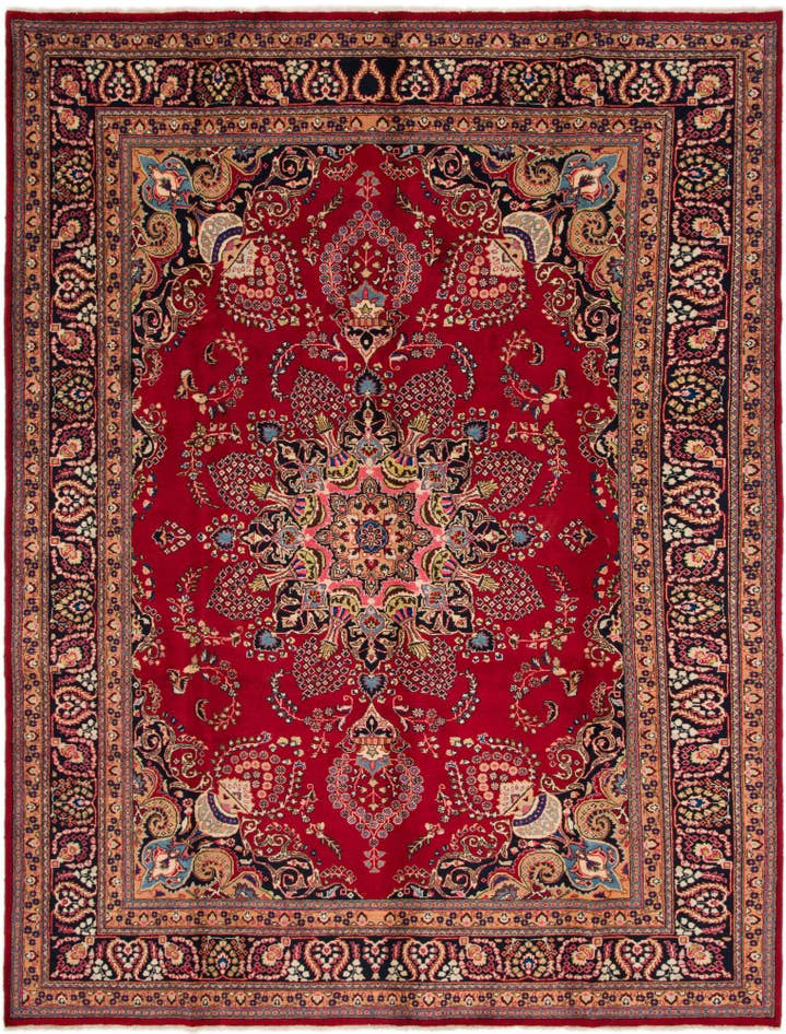 Detail image of 9' 6 x 12' 6 Hand Knotted Mashad Persian Wool Rug
