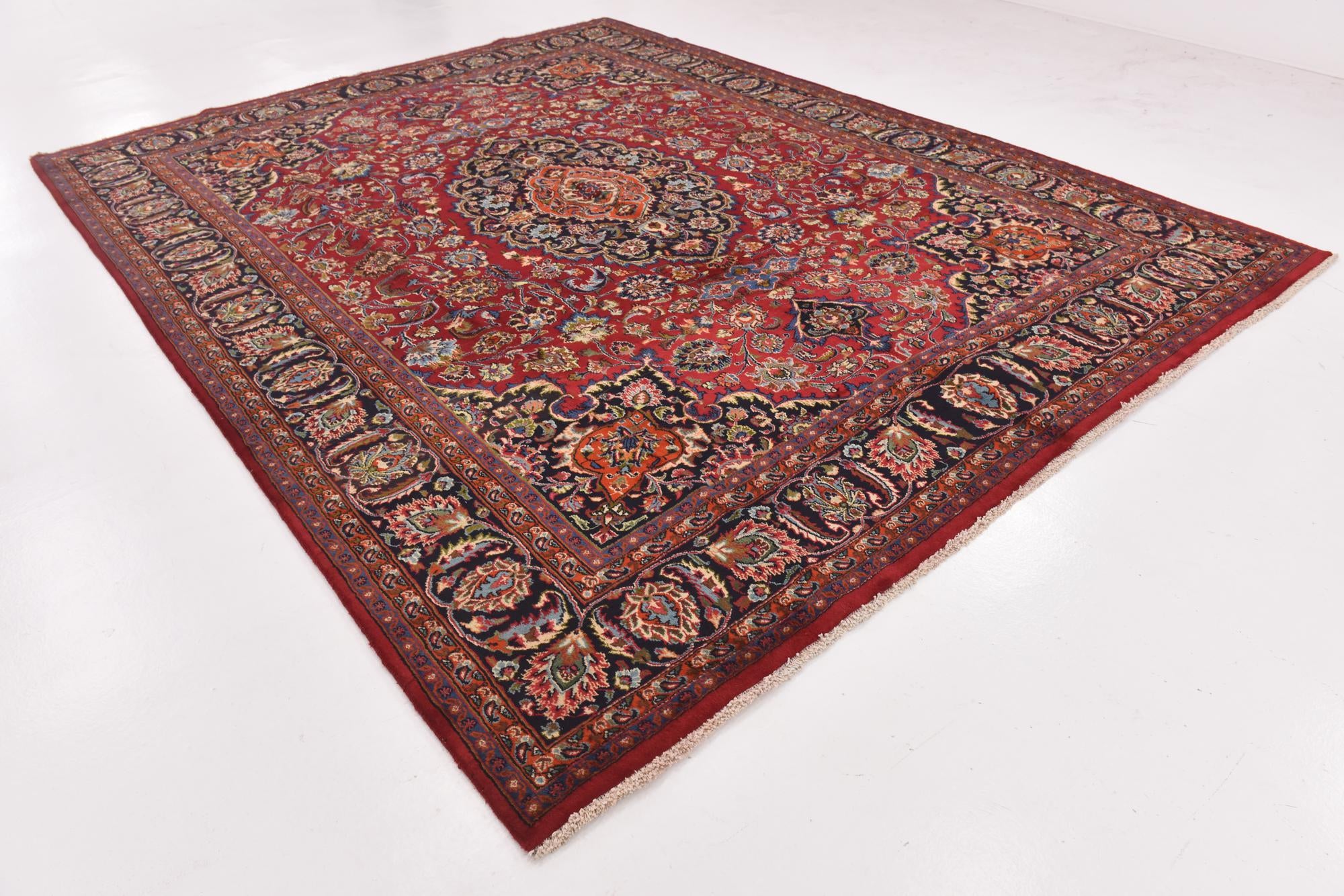 9' 8 x 12' 7 Hand Knotted Mashad Persian Wool Rug