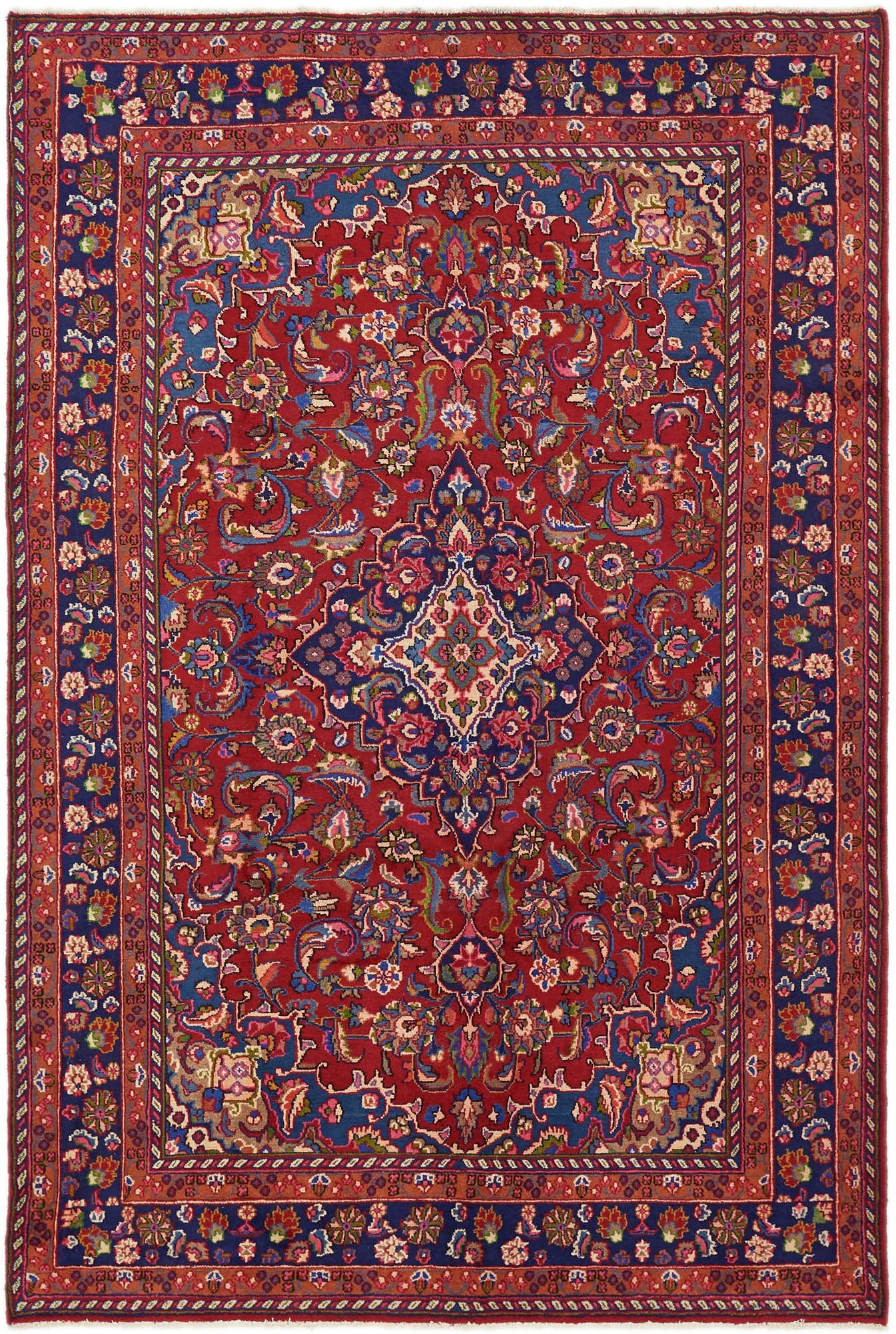 6' 3 x 9' 4 Hand Knotted Mashad Persian Wool Rug