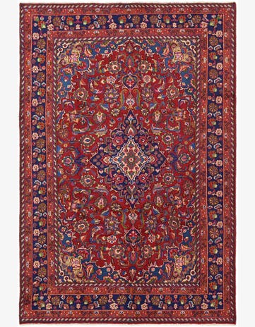 6' 3 x 9' 4 Hand Knotted Mashad Persian Wool Rug