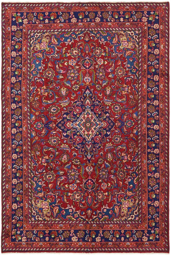 6' 3 x 9' 4 Hand Knotted Mashad Persian Wool Rug