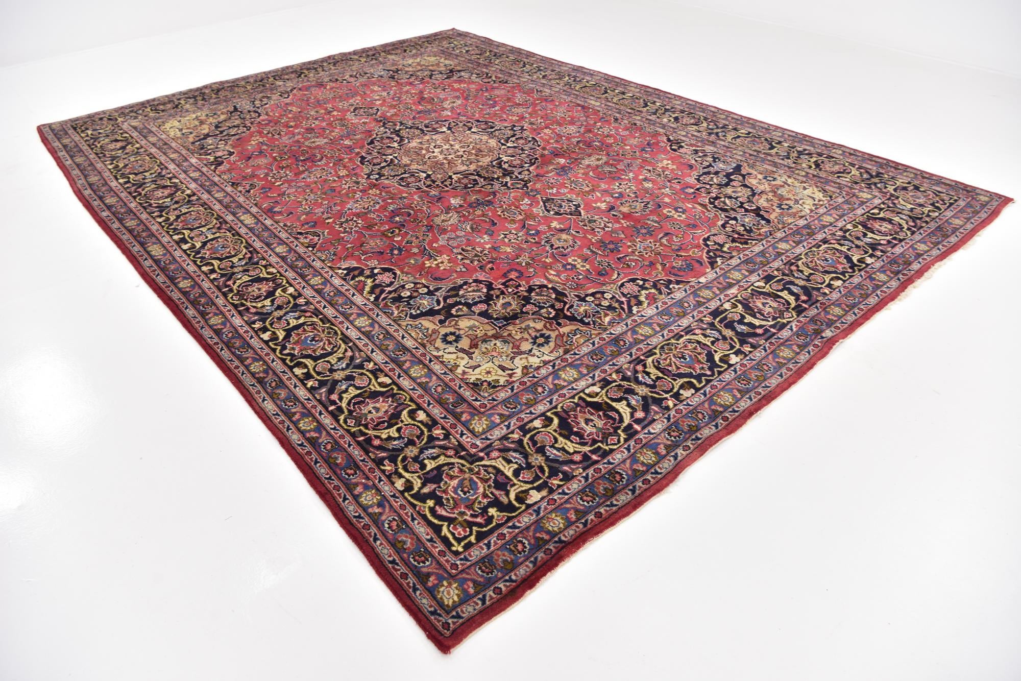 9' 9 x 13' Hand Knotted Mashad Persian Wool Rug