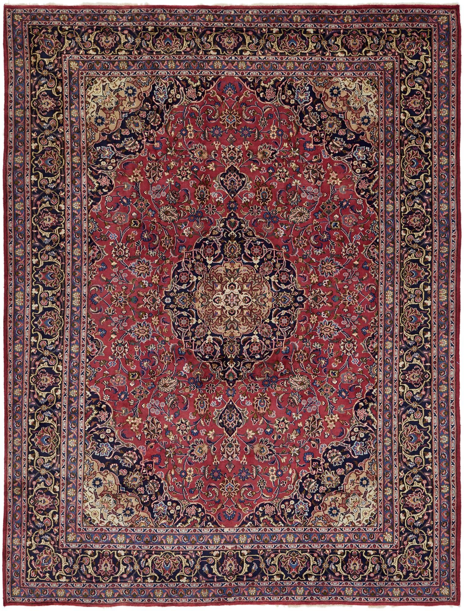9' 9 x 13' Hand Knotted Mashad Persian Wool Rug