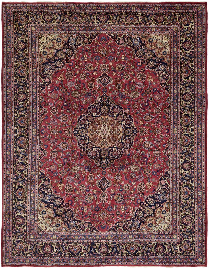 Detail image of 9' 9 x 13' Hand Knotted Mashad Persian Wool Rug