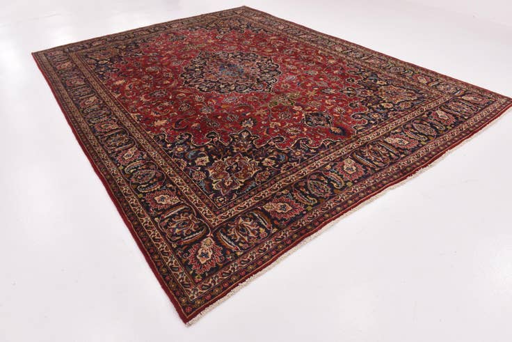 Detail image of 9' 6 x 12' 7 Hand Knotted Mashad Persian Wool Rug