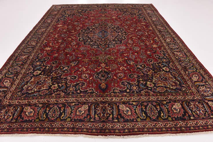 Detail image of 9' 6 x 12' 7 Hand Knotted Mashad Persian Wool Rug