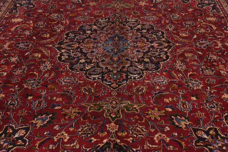 Detail image of 9' 6 x 12' 7 Hand Knotted Mashad Persian Wool Rug