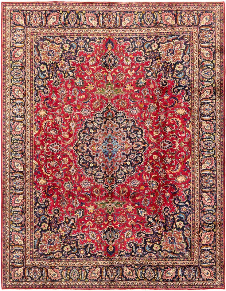 Detail image of 9' 6 x 12' 7 Hand Knotted Mashad Persian Wool Rug