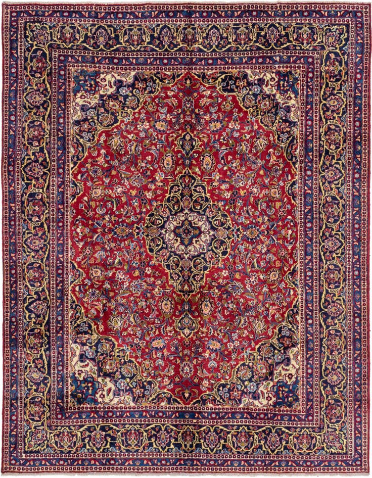 Detail image of 9' 6 x 12' 5 Hand Knotted Mashad Persian Wool Rug